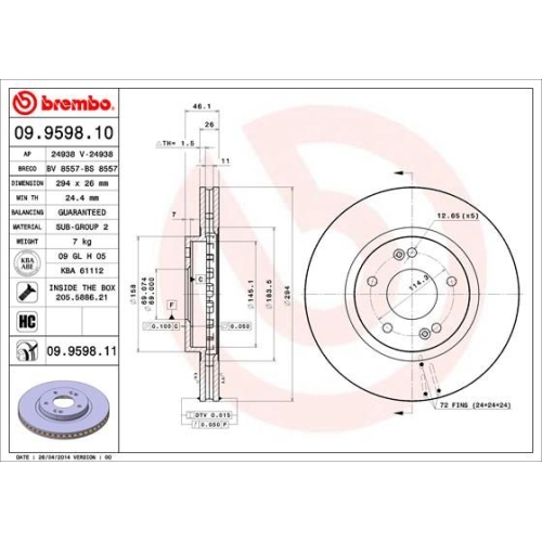 Bremsscheibe Brembo Vorderachse  2 Stück 09.9598.11 - ATU