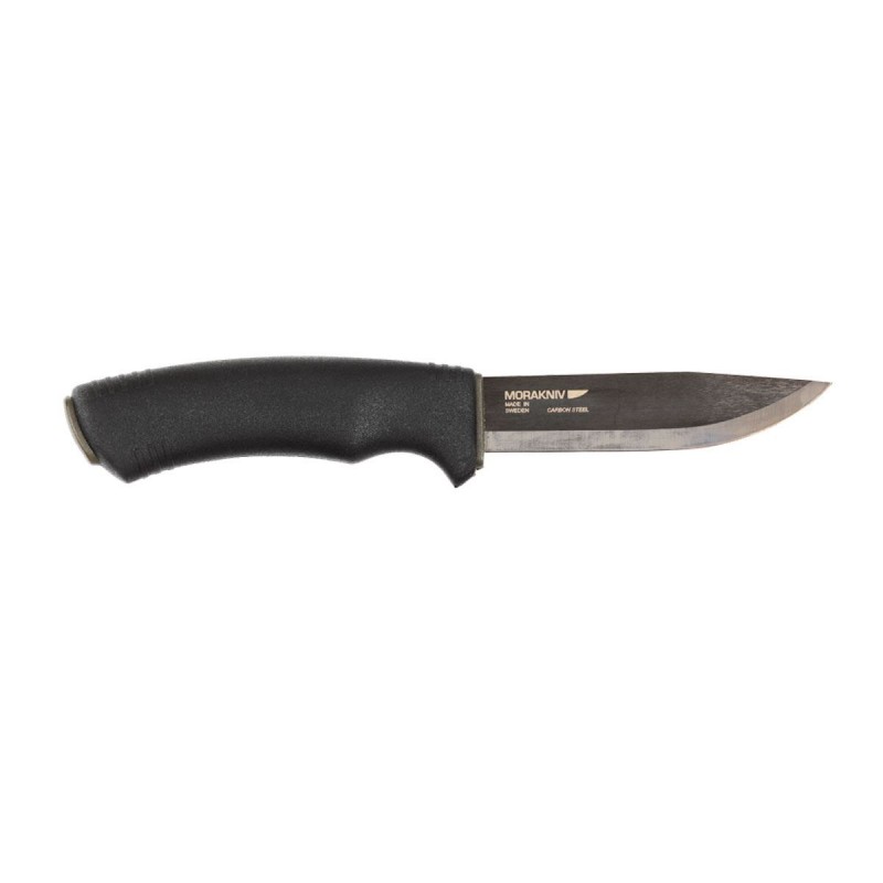 Morakniv Bushcraft, schwarze Klinge, mit schwarzer Plastikhülle.