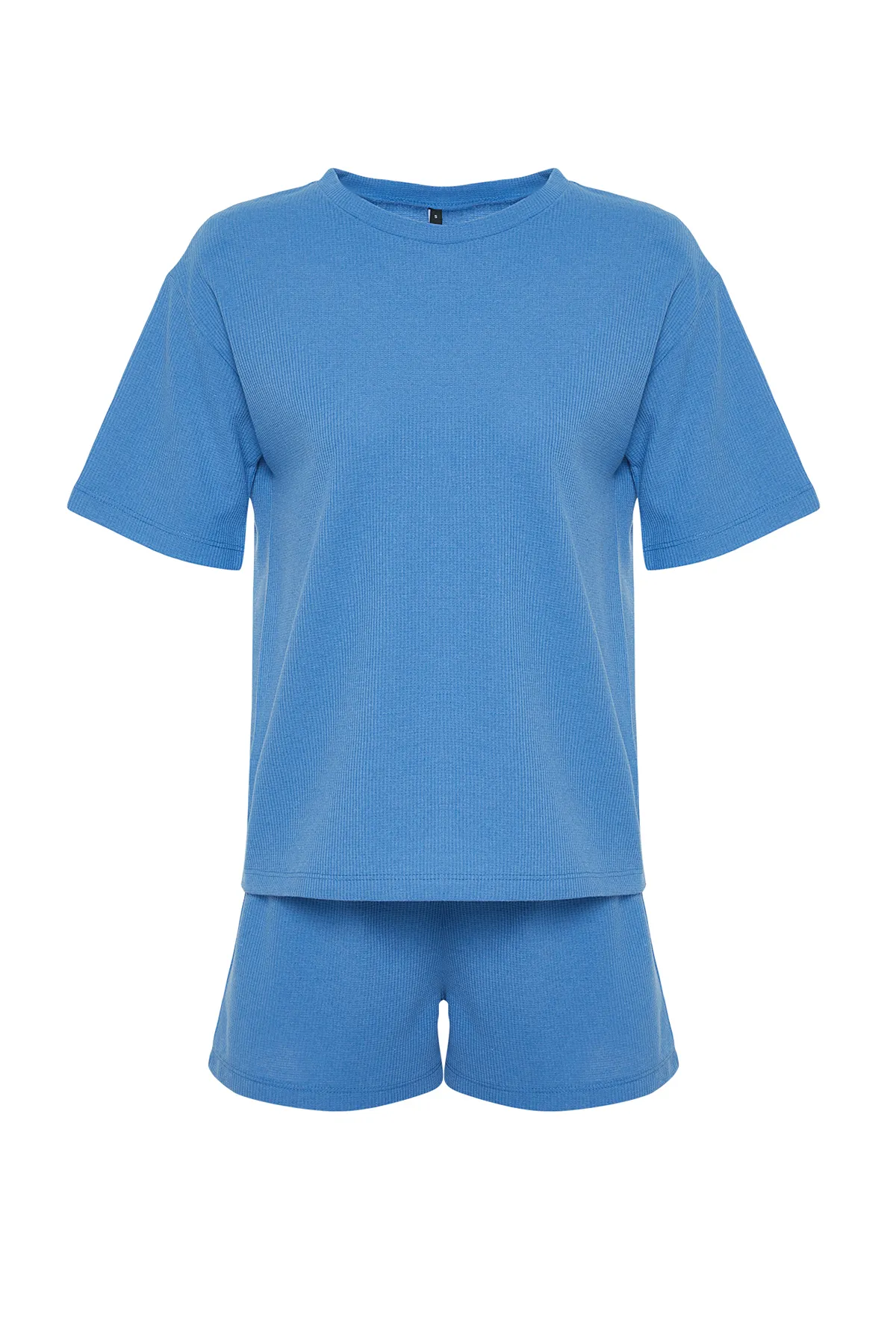 Trendyol Collection  Gestricktes Pyjama-Set aus blauem Waffelstoff THMSS22PT0524