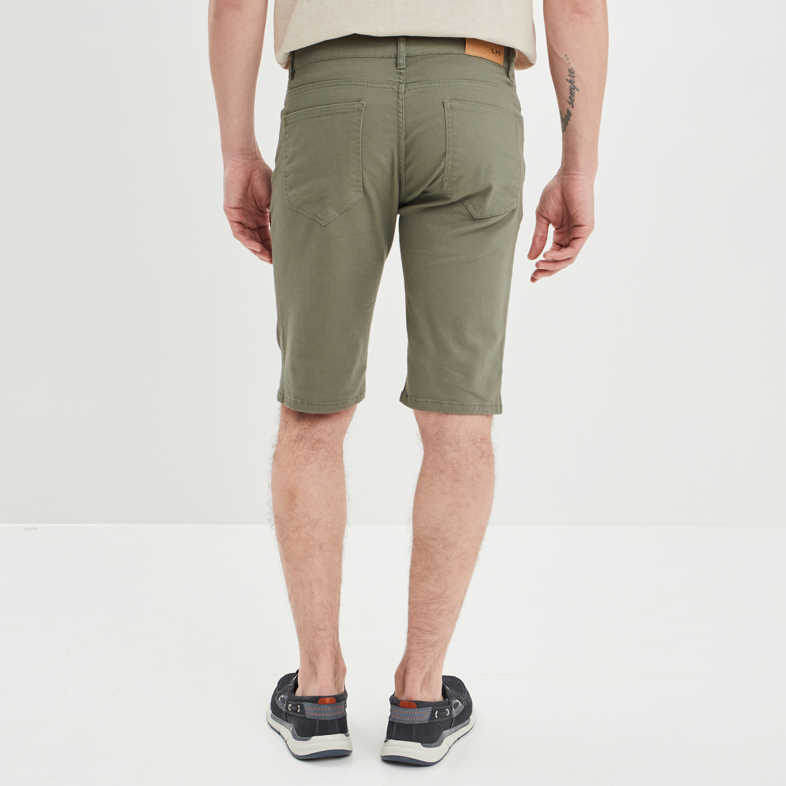 Bermuda droit stretch 5 poches coton vert kaki homme | La Halle