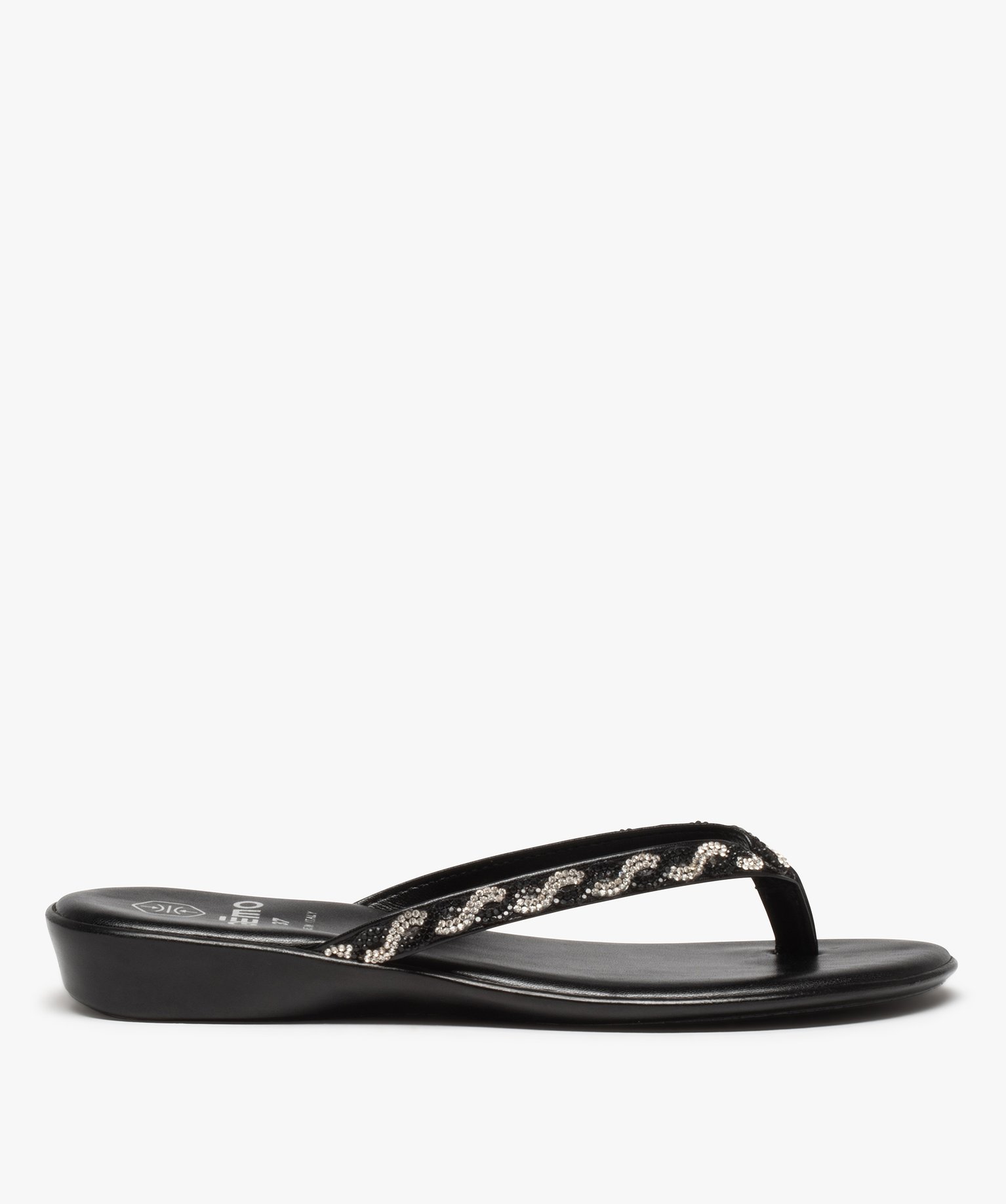 Tongs femme avec brides à strass bicolores noir | GEMO