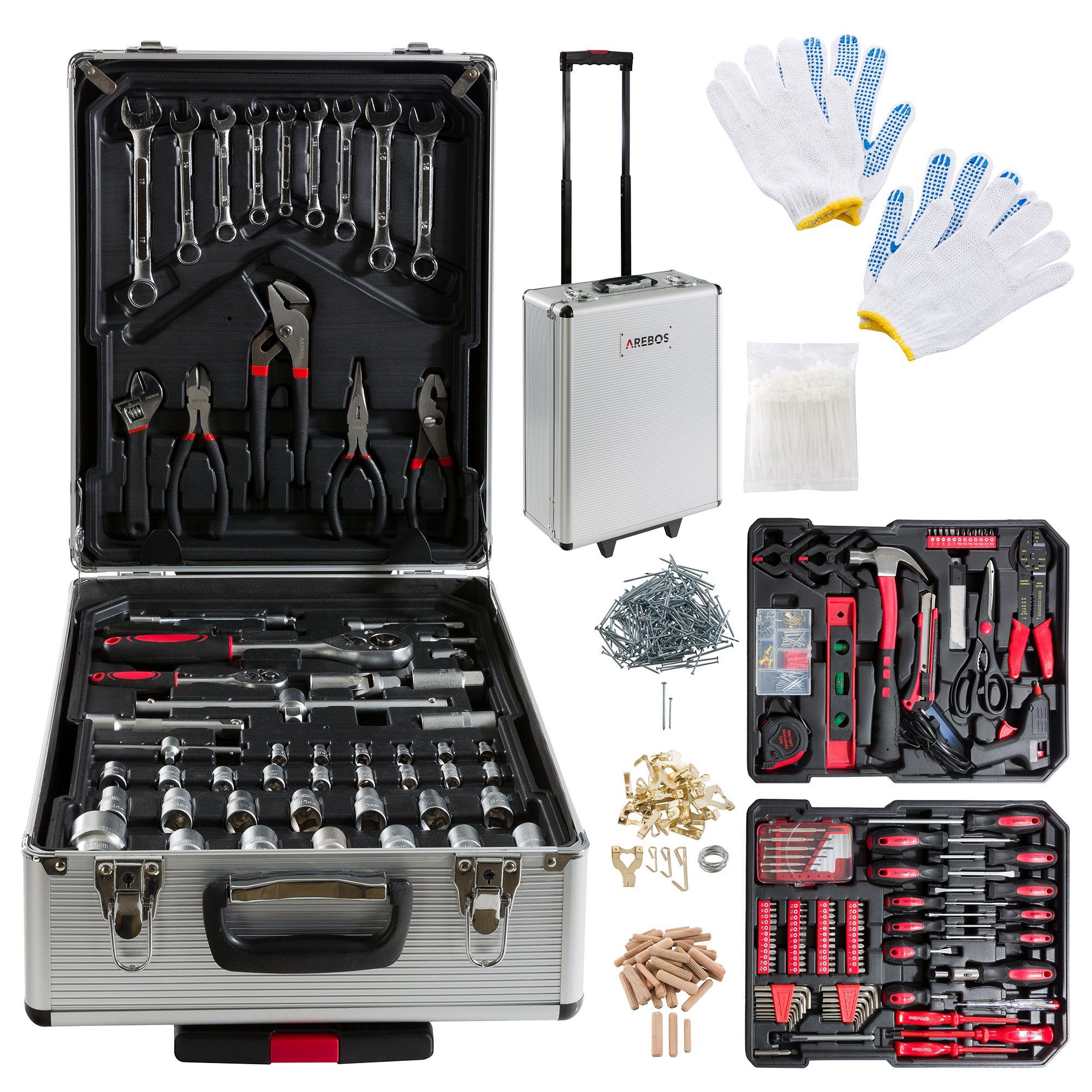 Arebos Werkzeugkoffer Werkzeug-Set, Werkzeugkasten 1200 Teile Chrom Vanadium Stahl (Set)