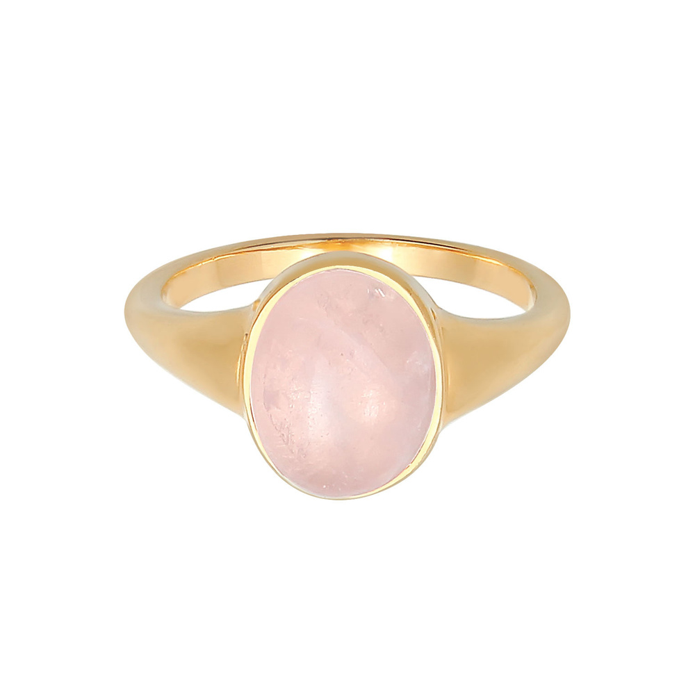 Elli Elli Bague Bague Signet Femme Oval Trend Chunky avec Quartz Rose en Argent Sterli Bague