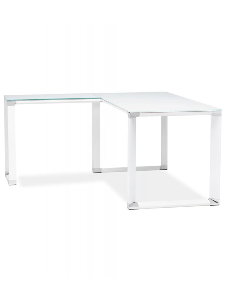 KADIMA DESIGN Eckbüro Schreibtisch aus Metall und Glas | Moderner Industriestil in Weiß günstig kaufen