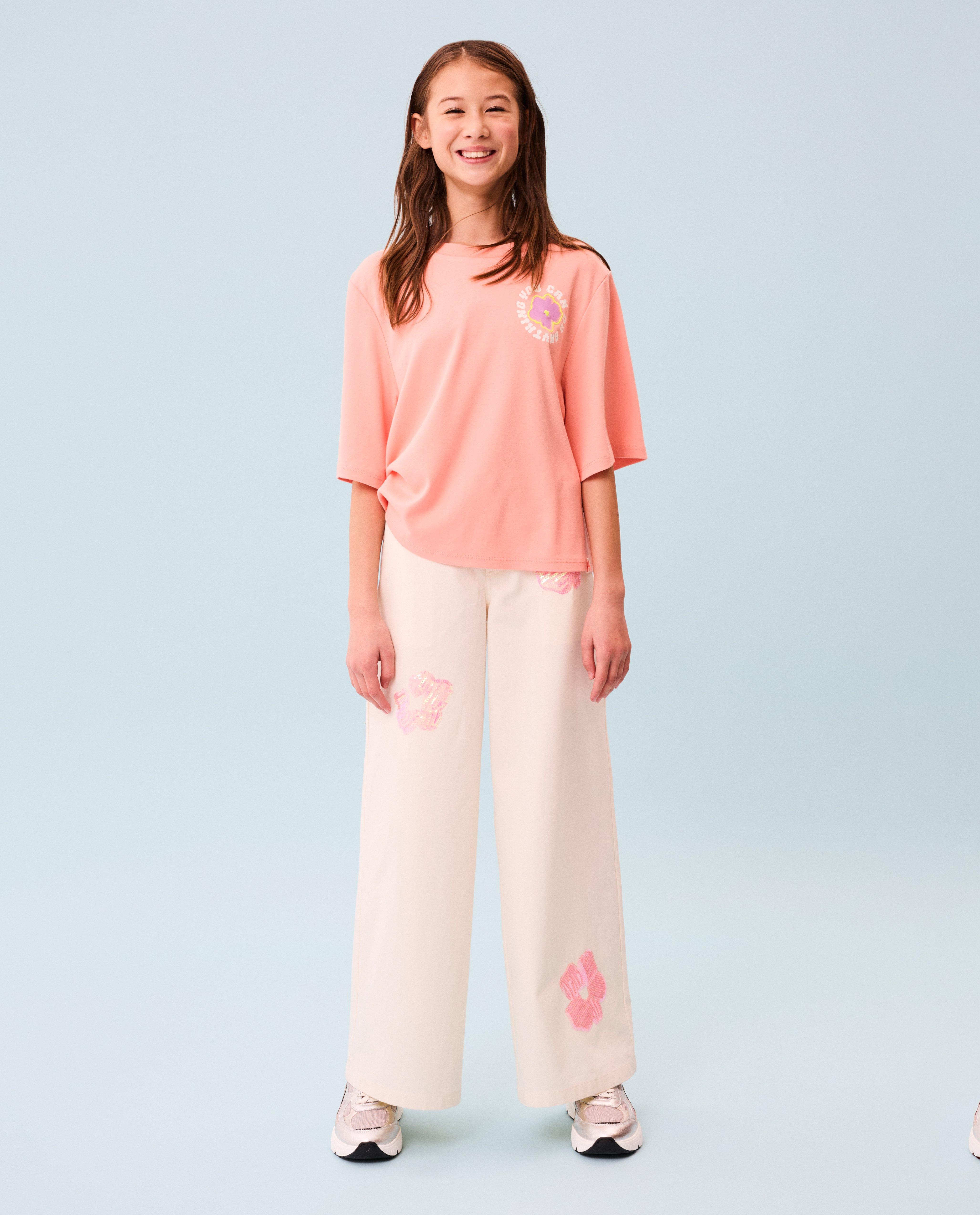 Tricou CKS cu floare brodată, Ocazii speciale portocaliu aprins