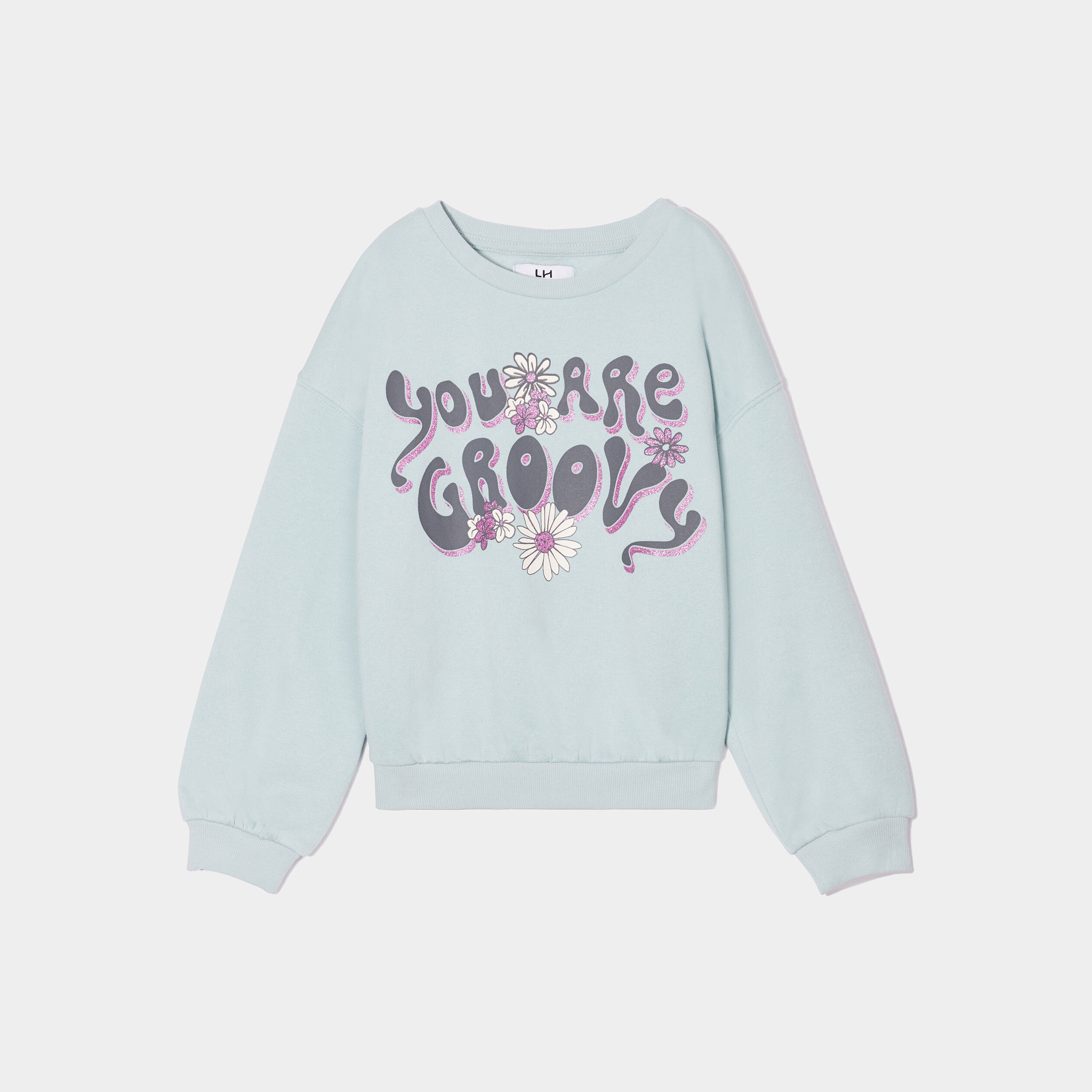 Sweat col rond manches longues bleu gris fille | La Halle