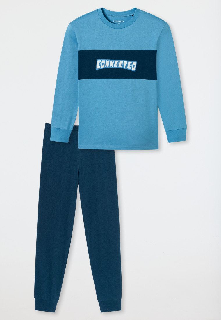 Schlafanzug lang Motivdruck hellblau - Nightwear