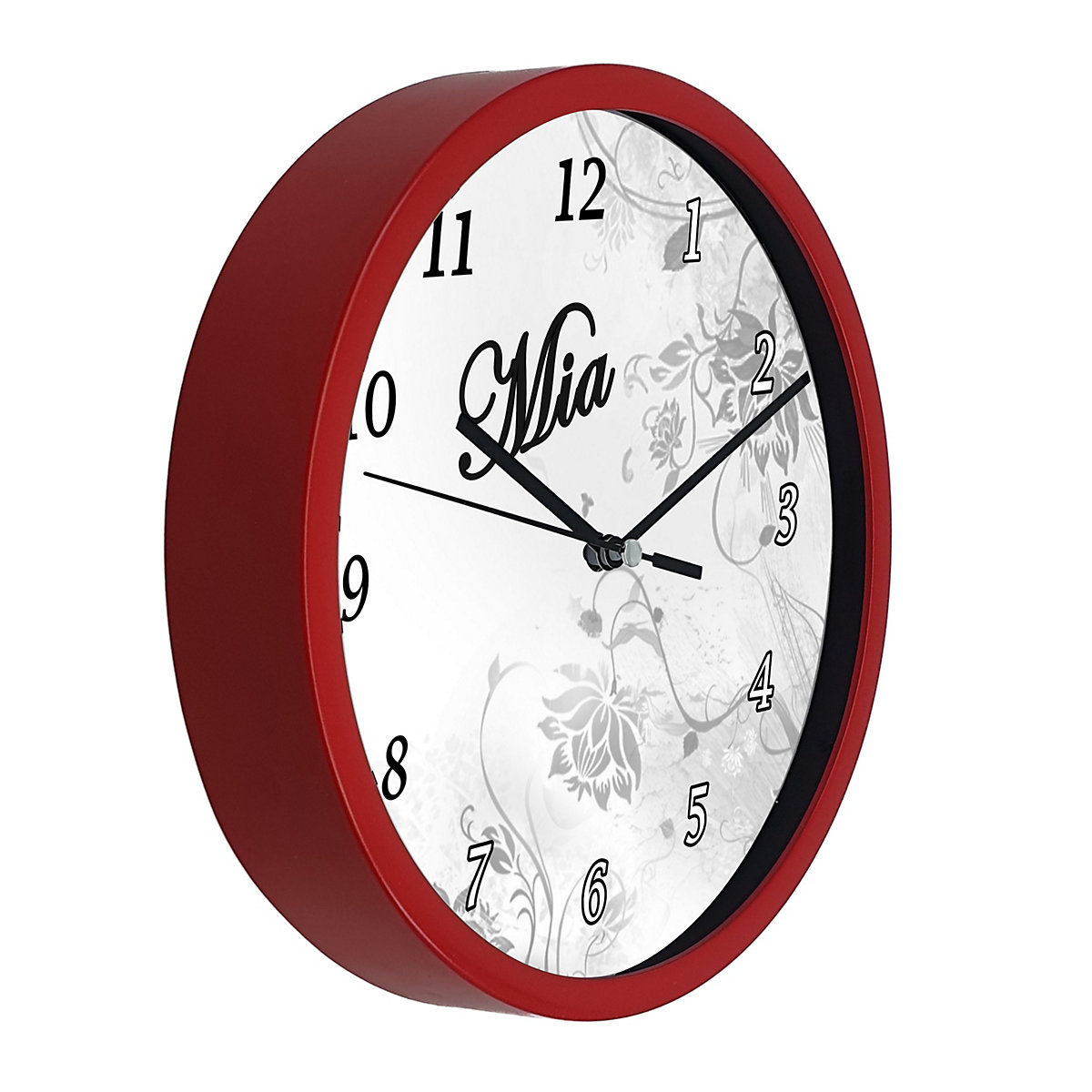 Kinder Wanduhr personalisiert mit Name Blumenranke Grau
