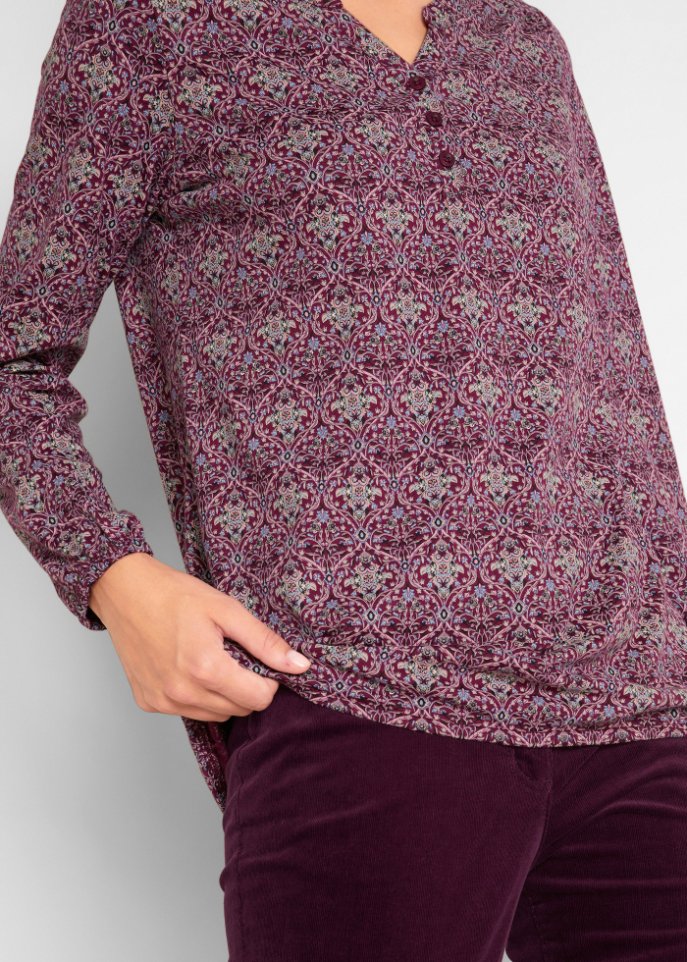 Bedrucktes Langarmshirt mit Henley-Kragen