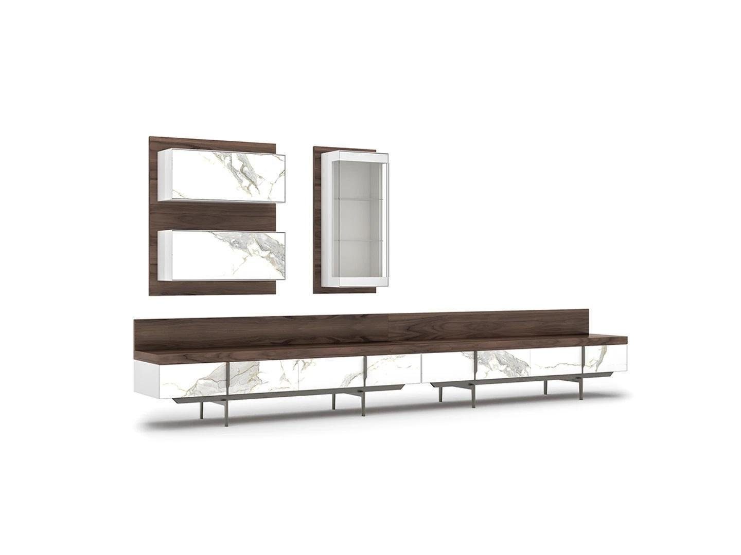 JVmoebel Wohnwand Luxus Wohnwand 2x TV-Ständer Komplett Wandschrank Hänge Vitrine, (4-St., 2x TV-Ständer + 1x Hänge Vitrine + 1x Wandschrank), Made in Europa