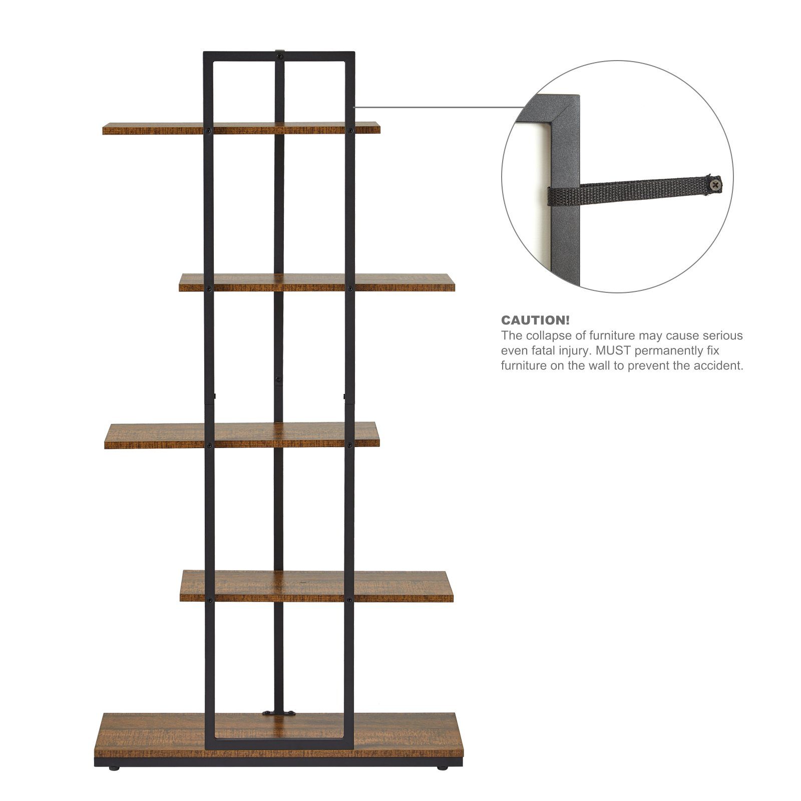 Mondeer Bücherregal Standregal, 5 lagiges asymmetrisches Split-Level Lagerregal, 74x28x144.5cm, Braun