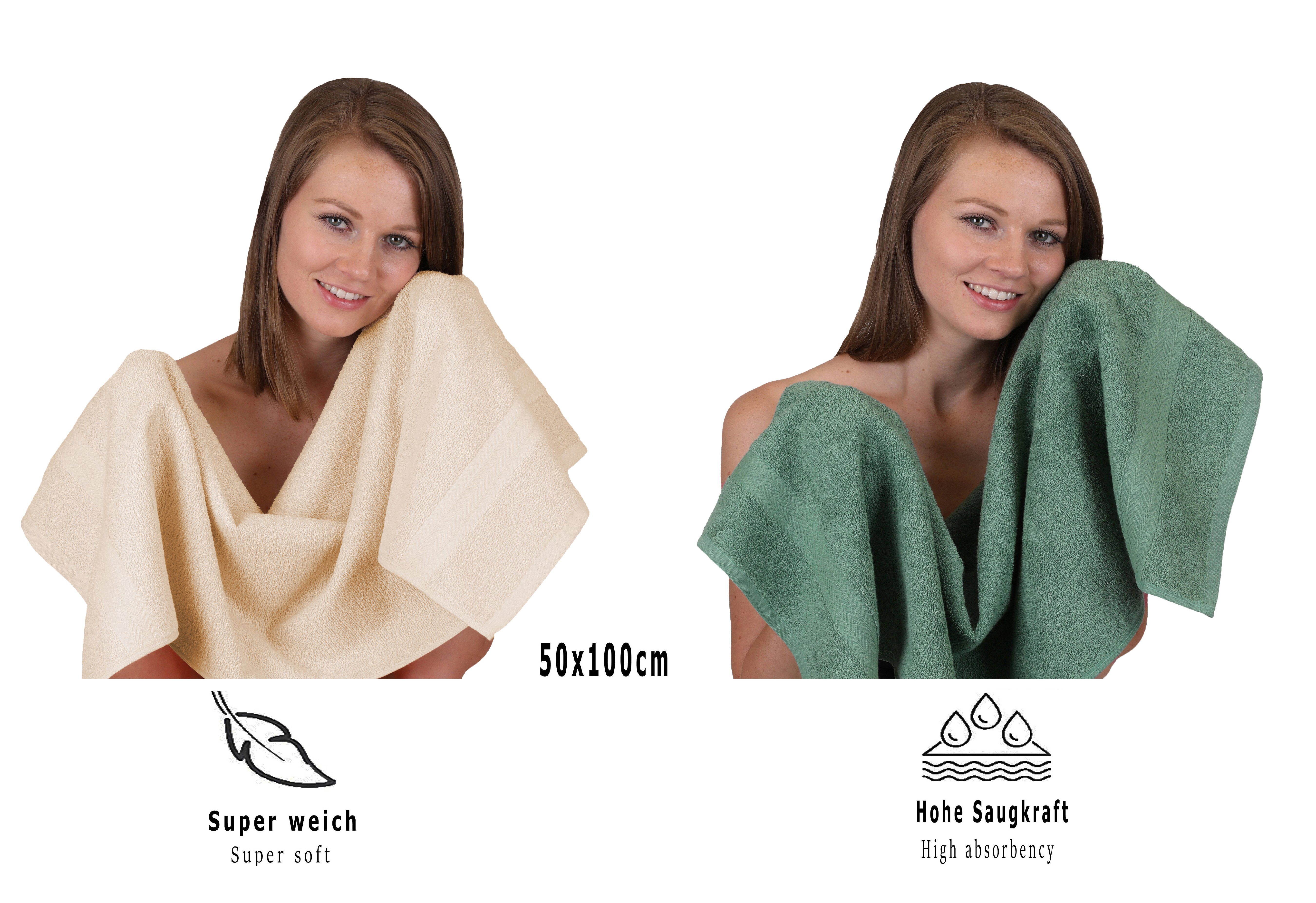 Betz Handtuch Set 12-TLG. Handtuch Set Premium Farbe Sand/tannengrün, 100% Baumwolle, (12-tlg)