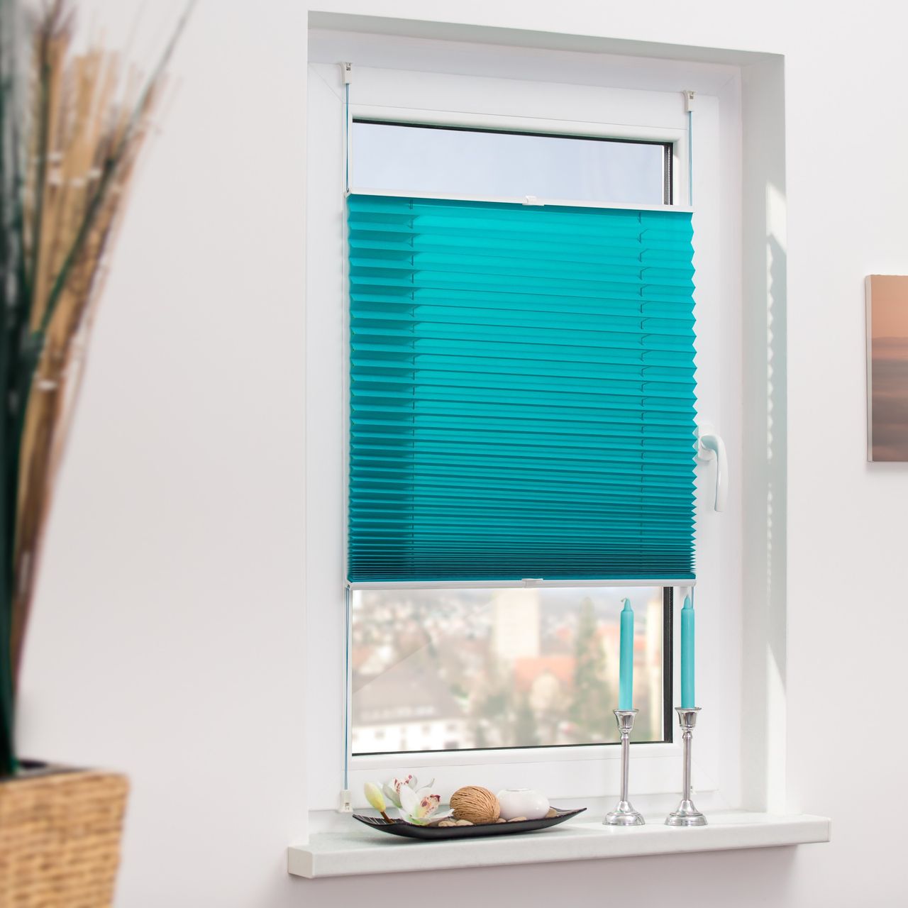 Lichtblick Plissee Klemmfix, ohne Bohren, verspannt - Blau, 75 cm x 130 cm (B x L)