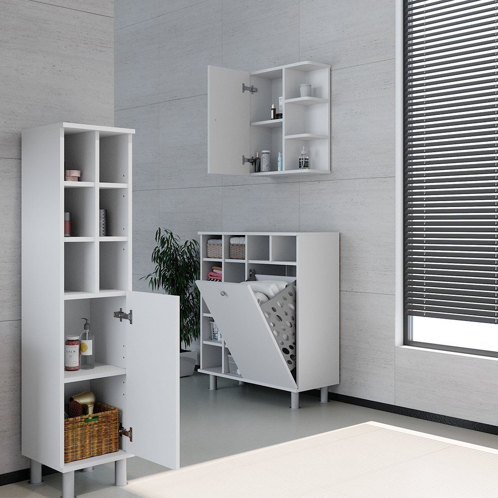 Vicco Wäscheschrank Badschrank mit Wäschekorb FYNN Weiß