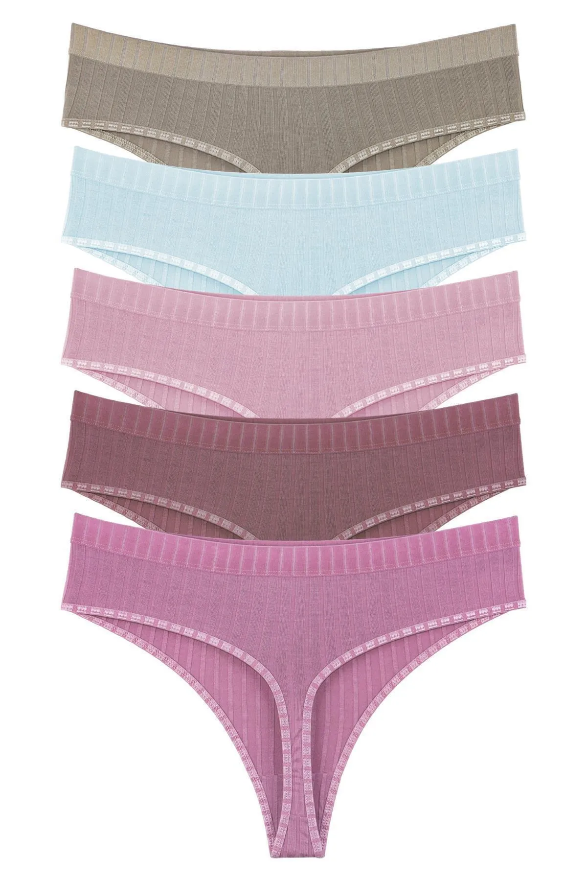 Sensu  5-teiliges Tanga-Höschen-Set für Damen mit Schnurbindung in sanften Farben – Kts4015