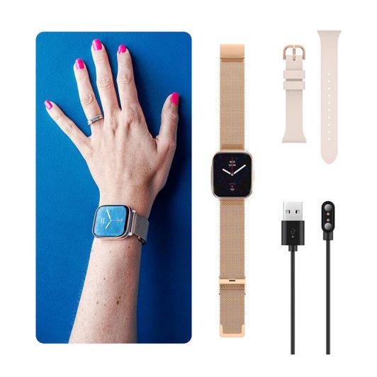 Smartwatch ECHO Rainbow Nano – w zestawie 2 paski (różowy silikon, złoty metal)