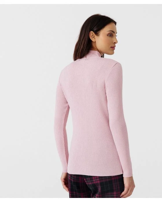 Pull col montant, 50% laine mérinos, uni et rayé