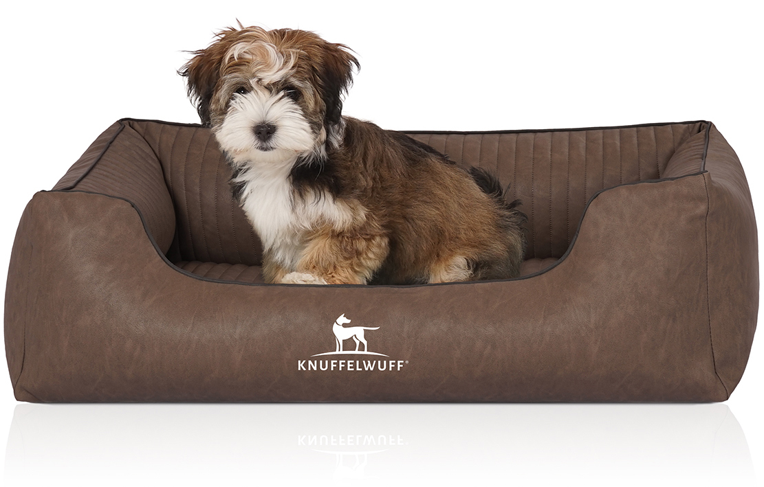 Knuffelwuff Hundebetten Knuffelwuff Orthopädisches Hundebett Chesapeake aus Laser gestepptem marmoriertem Kunstleder braun M-L