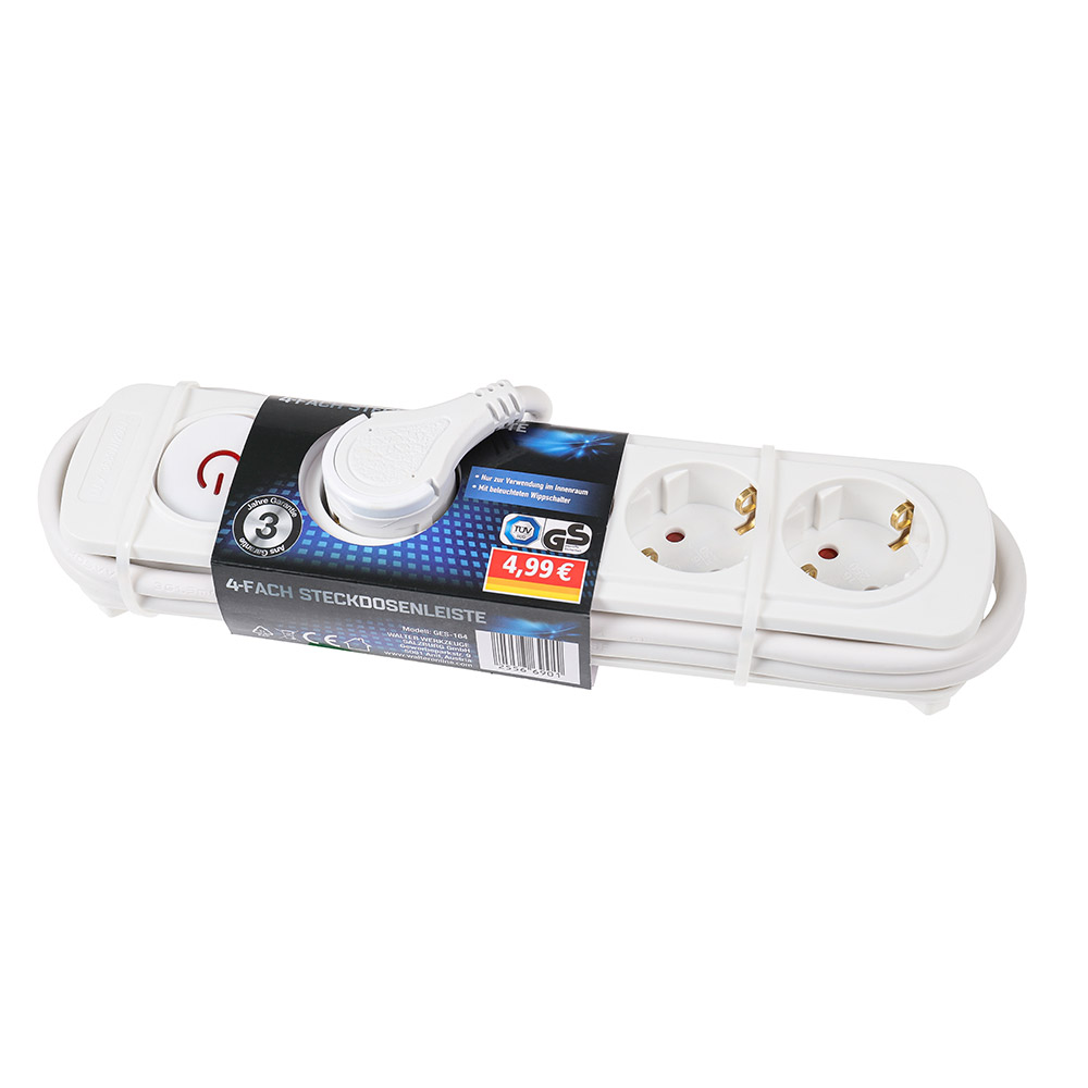 Powertec Electric 4-fach Steckdosenleiste - Weiß