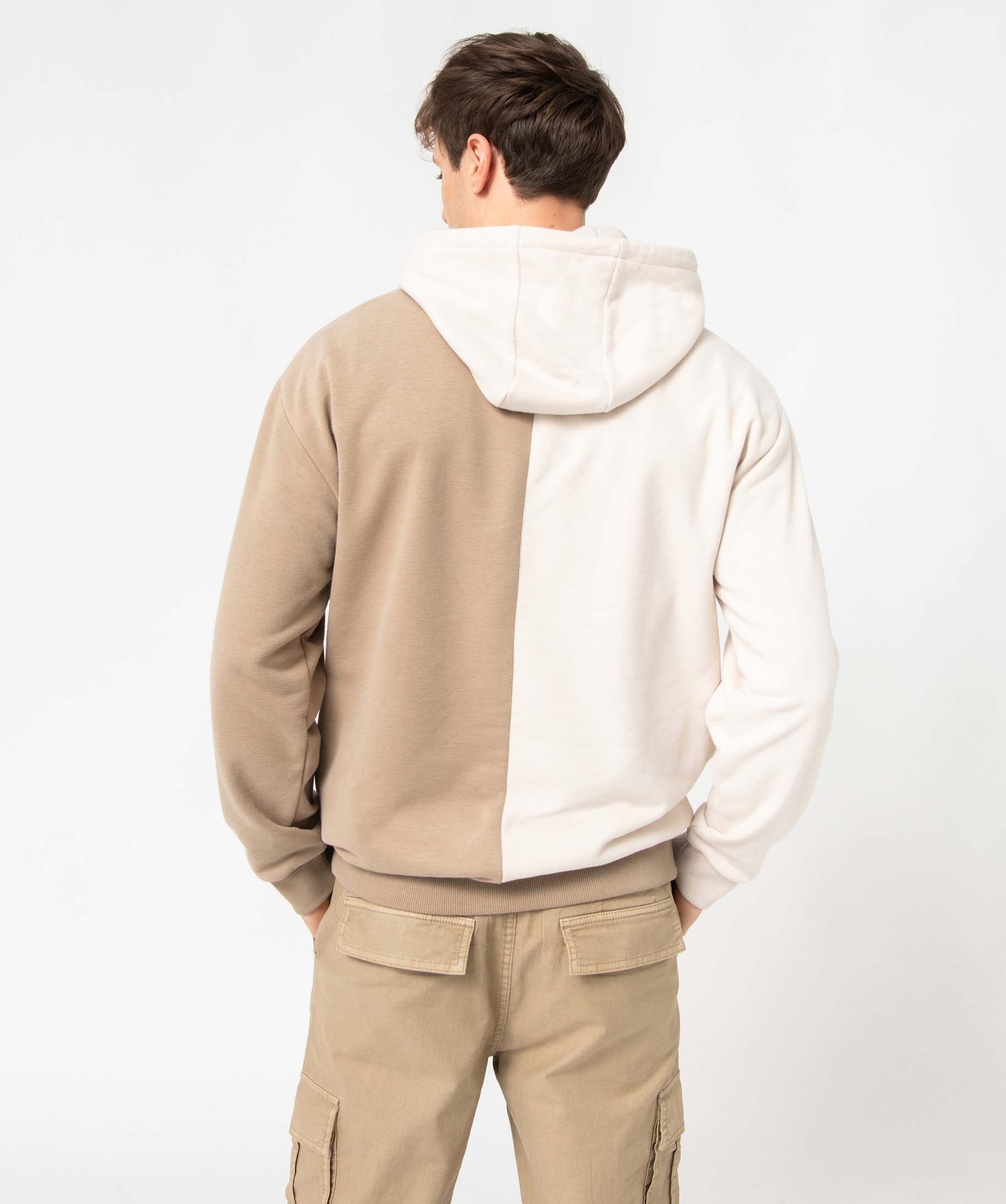Sweat homme tricolore à capuche beige | GEMO