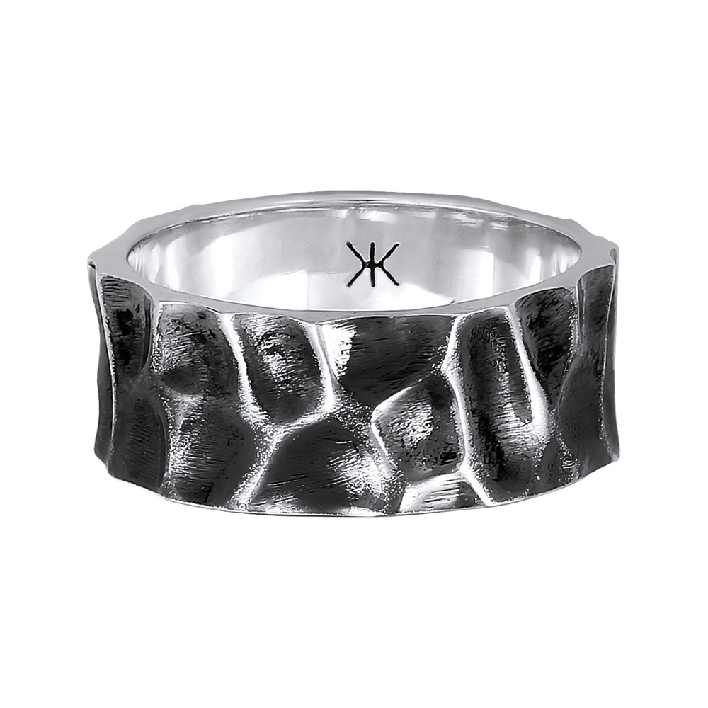 KUZZOI KUZZOI Bague à anneau pour homme martelée d'occasion ayant l'air solide en argent Bague