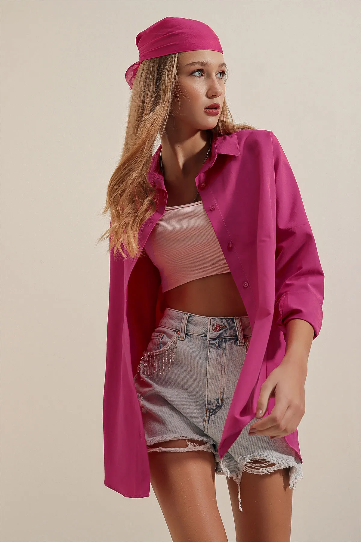 Bigdart  3900 Oversize Long Basic Shirt – Dunkelrosa