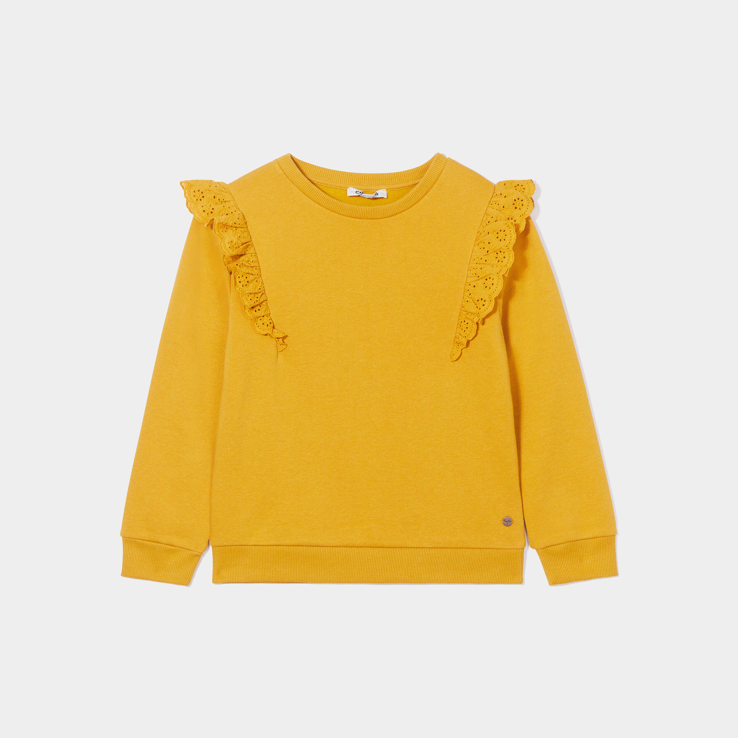 Sweat à volants broderie anglaise Creeks jaune moutarde fille | La Halle
