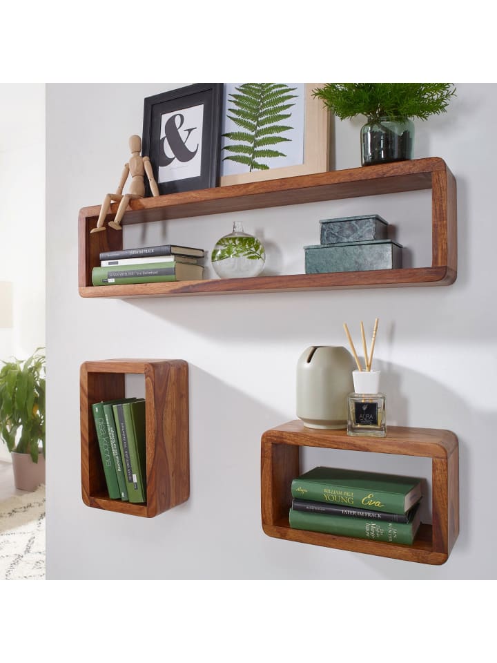 KADIMA DESIGN Wandregal Massivholz | 3-teiliges Set, Abgerundet, Hohe Belastbarkeit in Braun günstig kaufen onesize