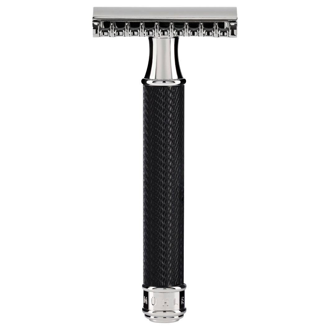 TRADITIONAL Rasierhobel. offener Kamm. Griffmaterial Metall. schwarz