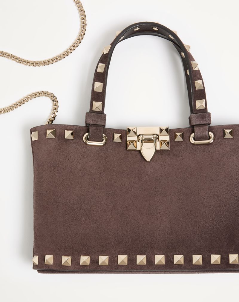 Mini sacola de compras Rockstud em camurça