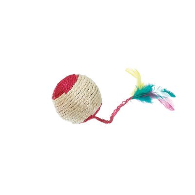Karlie Sisal Spielball & Kratzkugel mit Feder und Rassel