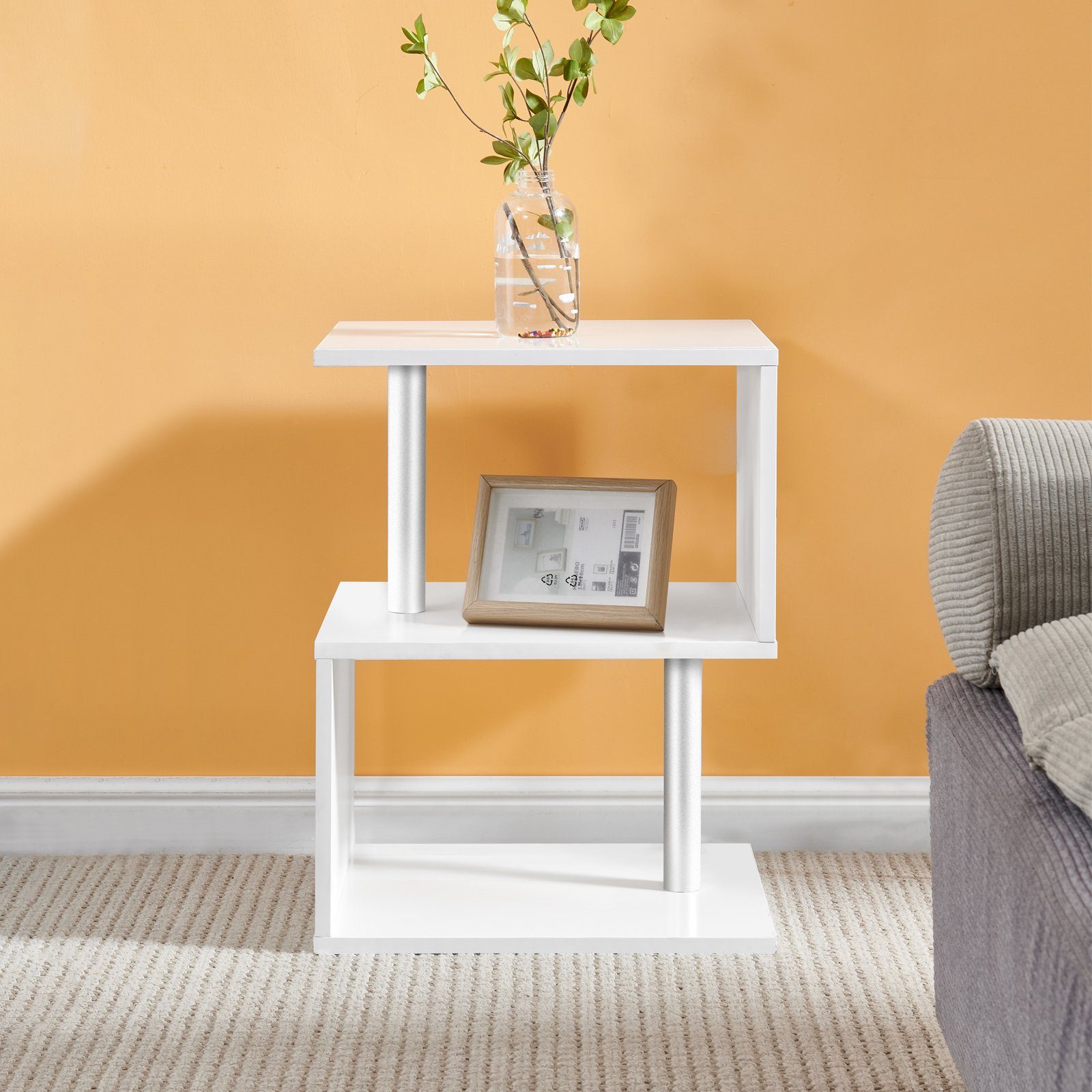 CLIPOP Nachtkommode S-Form Nachttisch, 44x38x58cm Beistelltisch mit LED