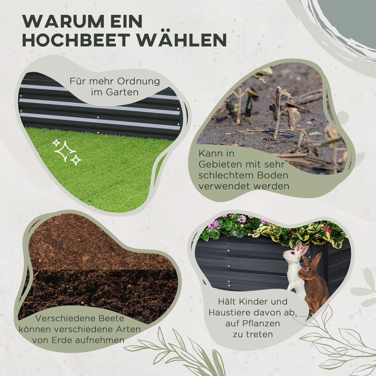 Outsunny 3-teiliges Set Pflanzkasten mit Stützgitter Gartenbeet für Garten Stahl Grau