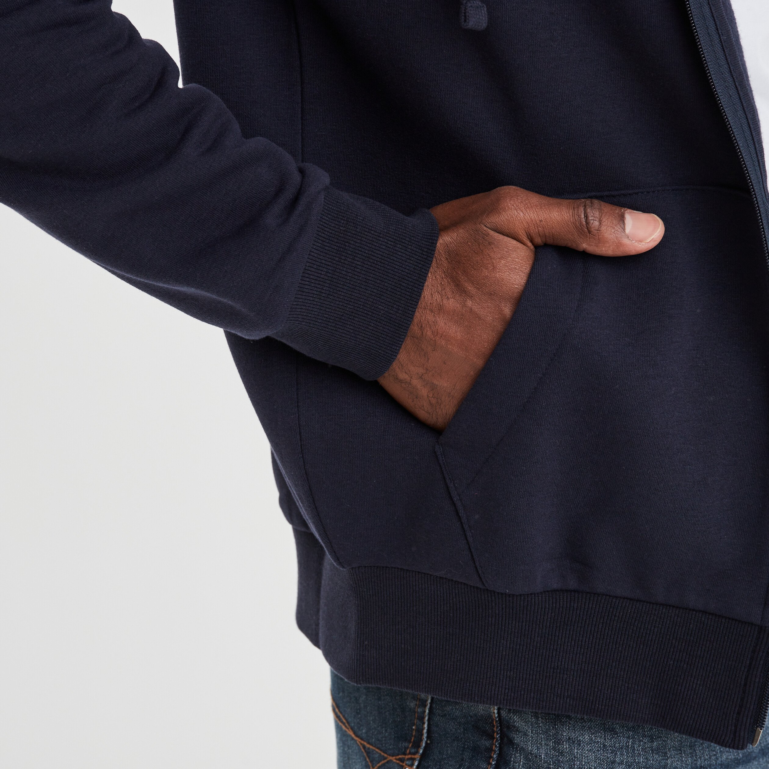 Sweat zippé molleton à capuche bleu marine homme | La Halle
