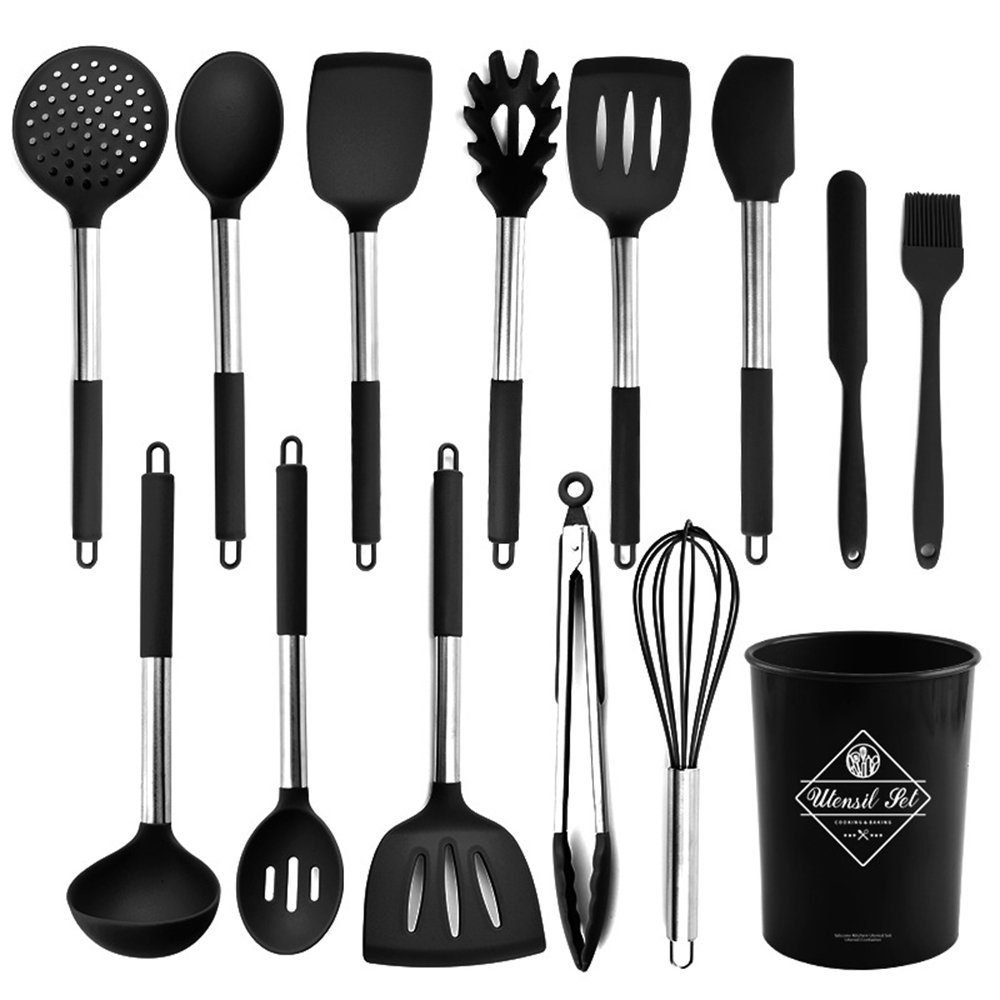 esieby Kochbesteck-Set Schwarz, Silikon Küchenutensilien Set, Küchenhelfer, Küchengerät (13-tlg)