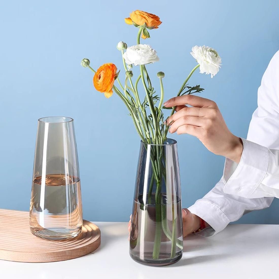 aikidio Bodenvase Glasvase Konische Vase Blumenpflanze Knospenvasen Kristallklare (1 St), Desktop-Vasenkunst, niedliches Weiß