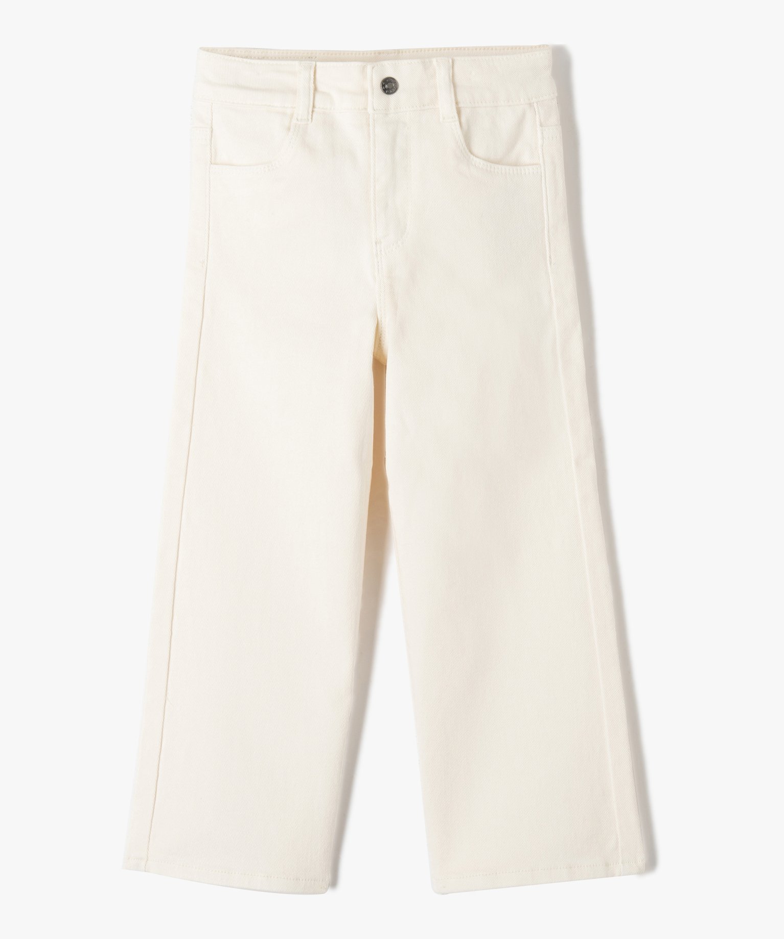 Jean fille coupe large taille haute avec ceinture ajustable ecru | GEMO