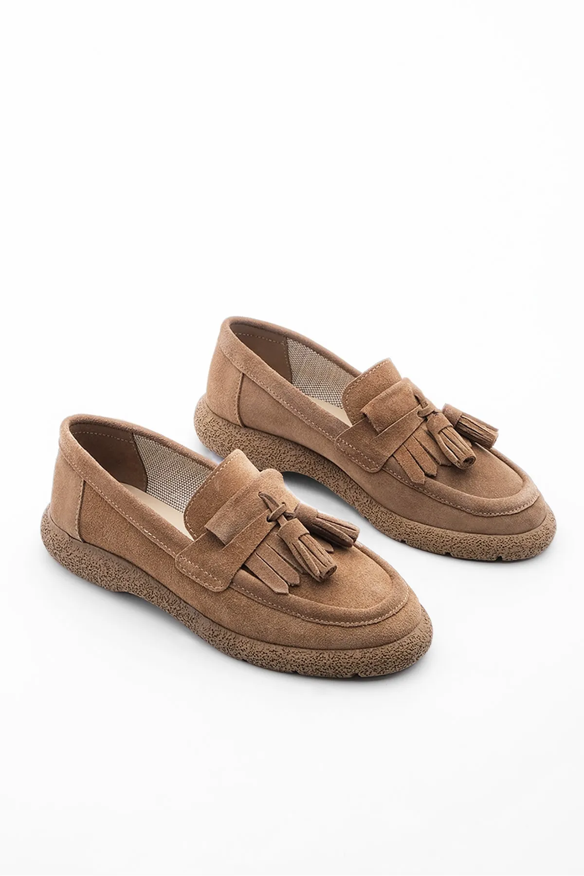 Marjin  Damen Echtleder Loafer Freizeitschuhe Suma Tan Wildleder