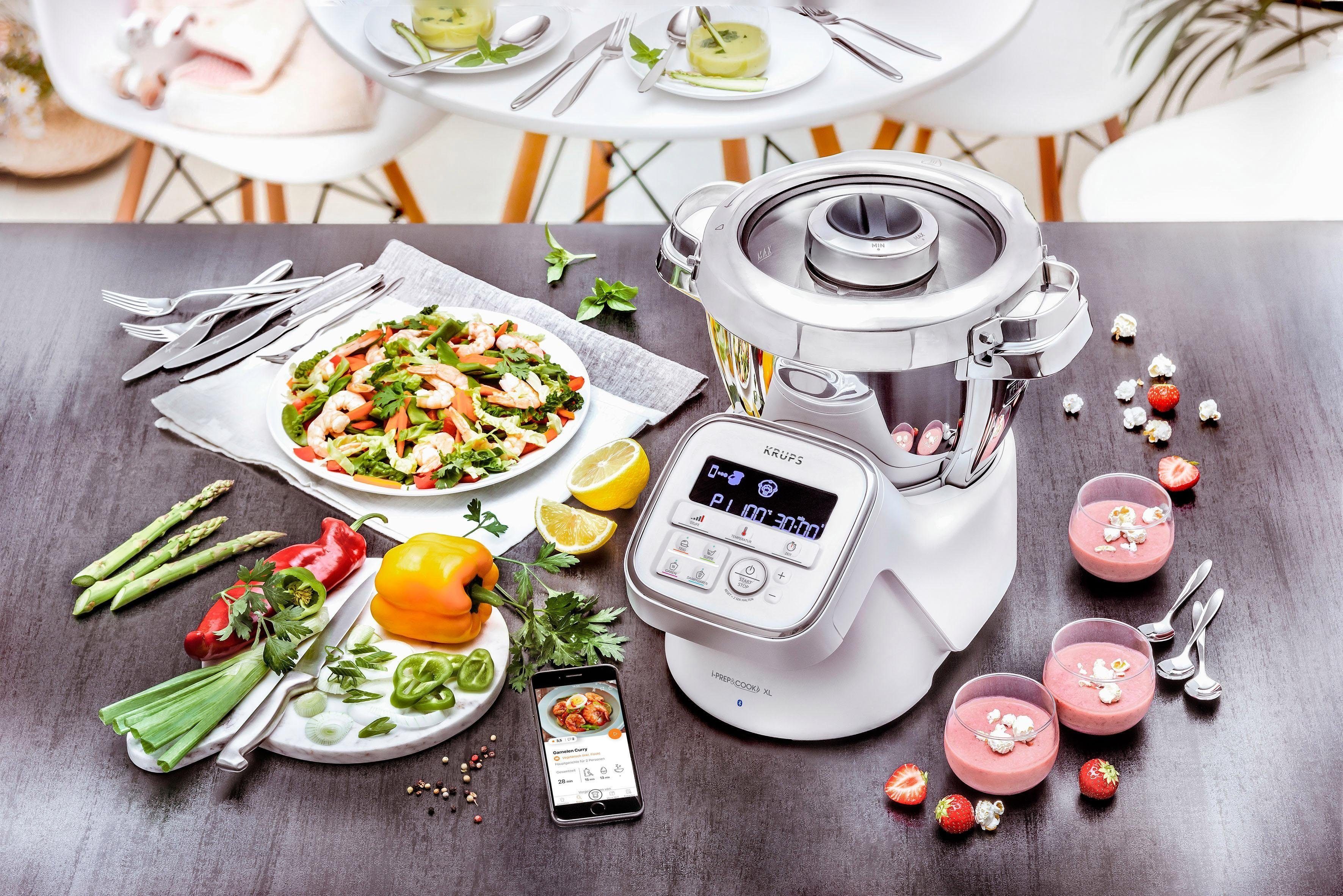 Krups Küchenmaschine mit Kochfunktion HP60A1 i Prep&Cook XL, 1550 W, 4,5 l Schüssel, 10 automatische Programme, 5 Zubehörteile, mit App und Sprachsteuerung