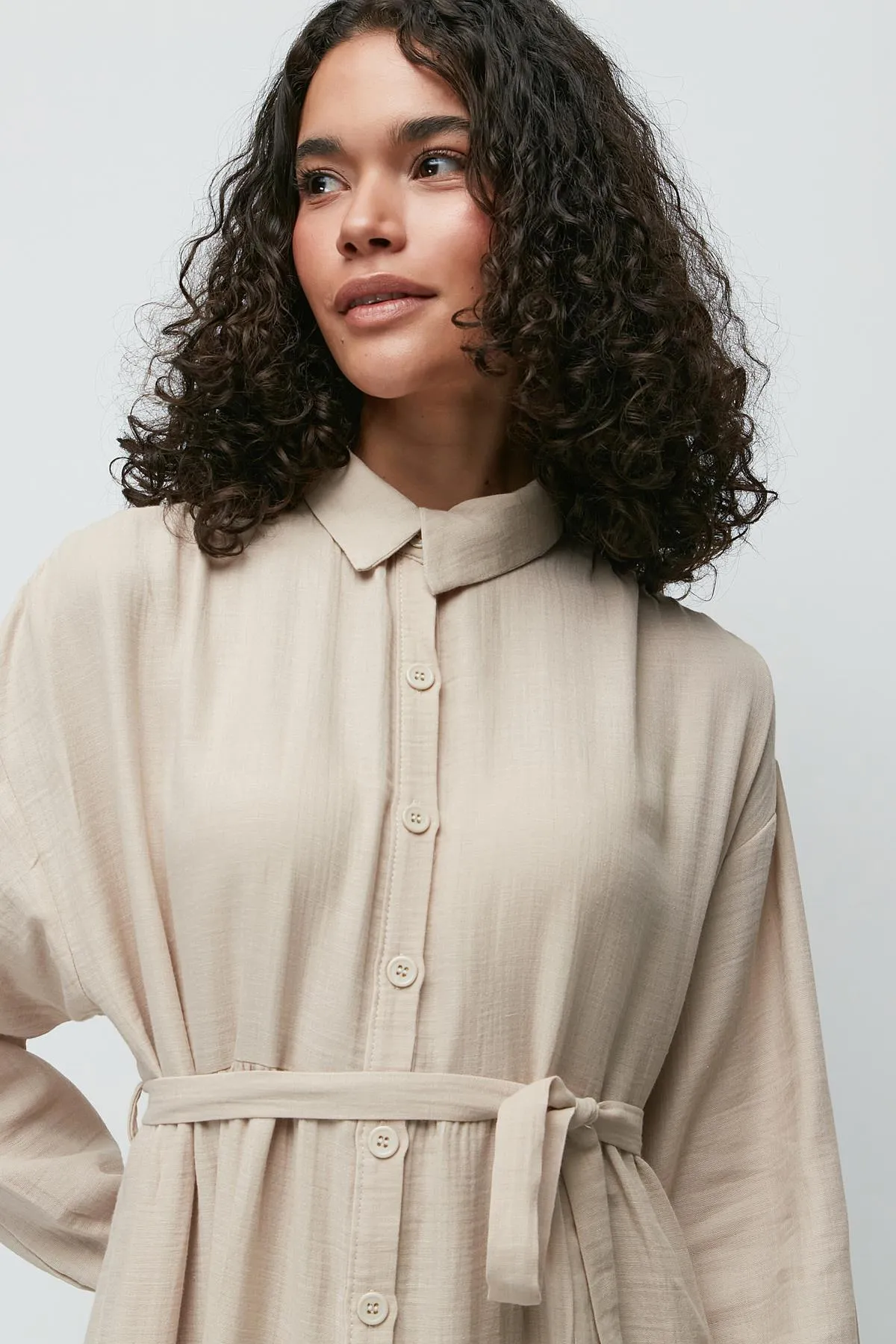 C&City  Langarmkleid aus Bio-Baumwollmusselin 9128 Hellbeige