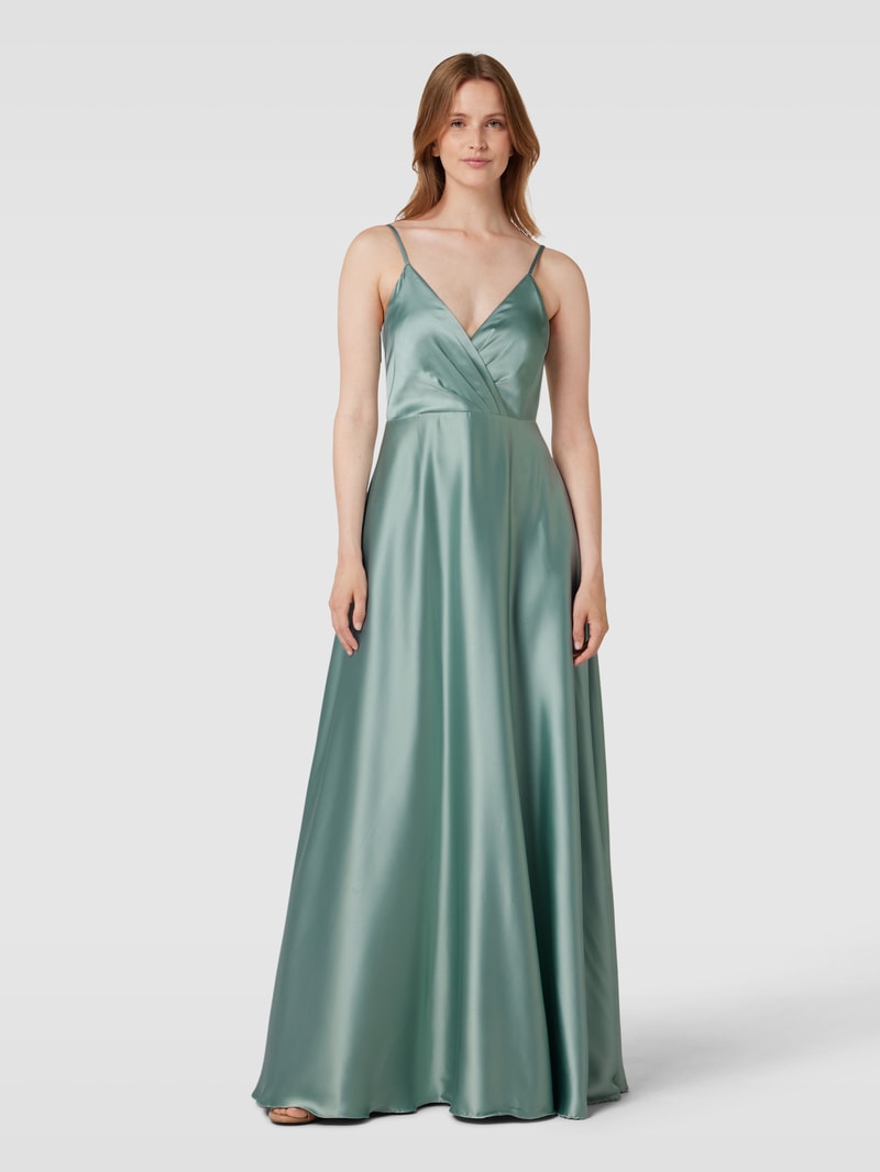Abendkleid mit V-Ausschnitt in olivgrün meliert