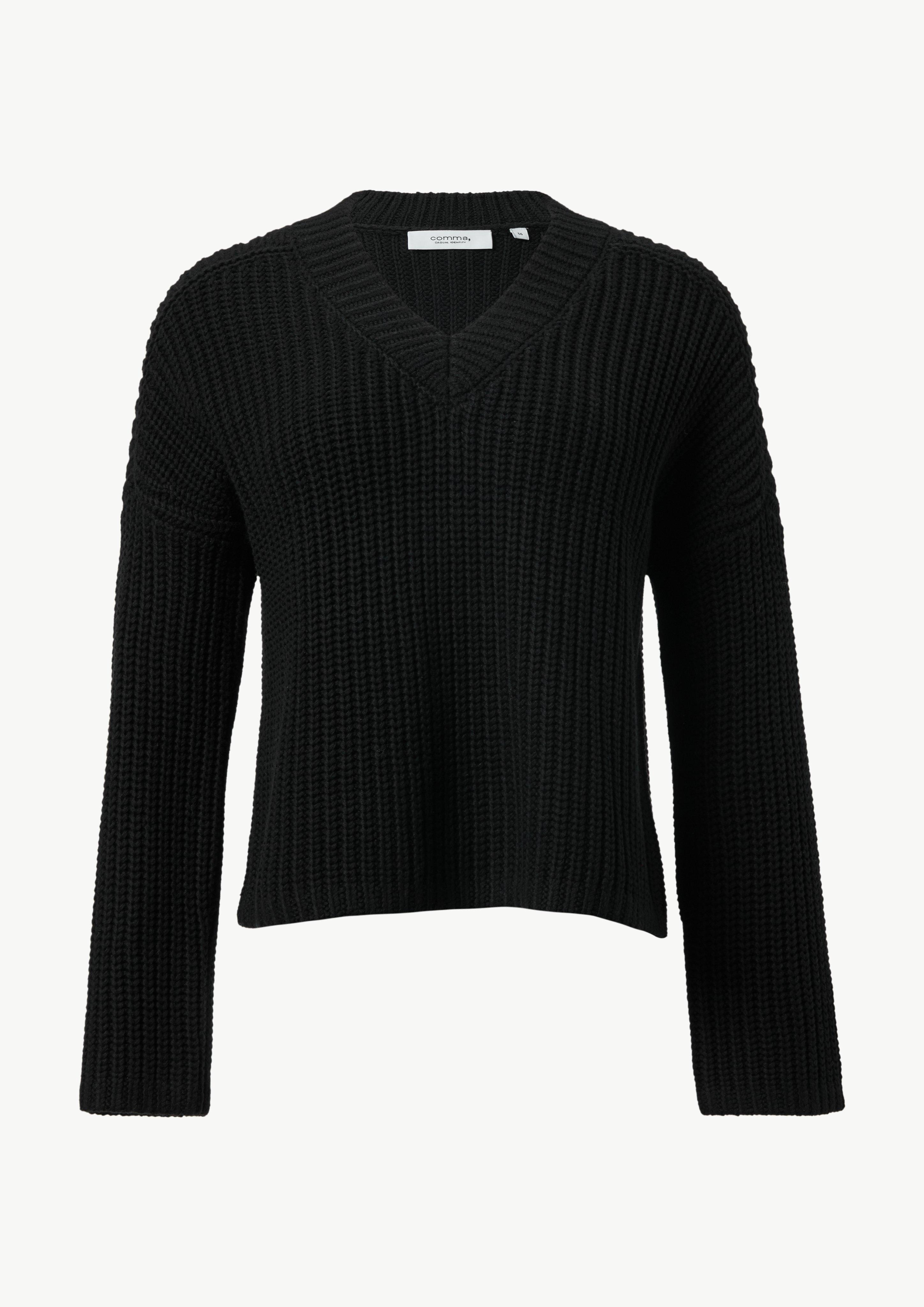 Strickpullover mit V-Ausschnitt - schwarz