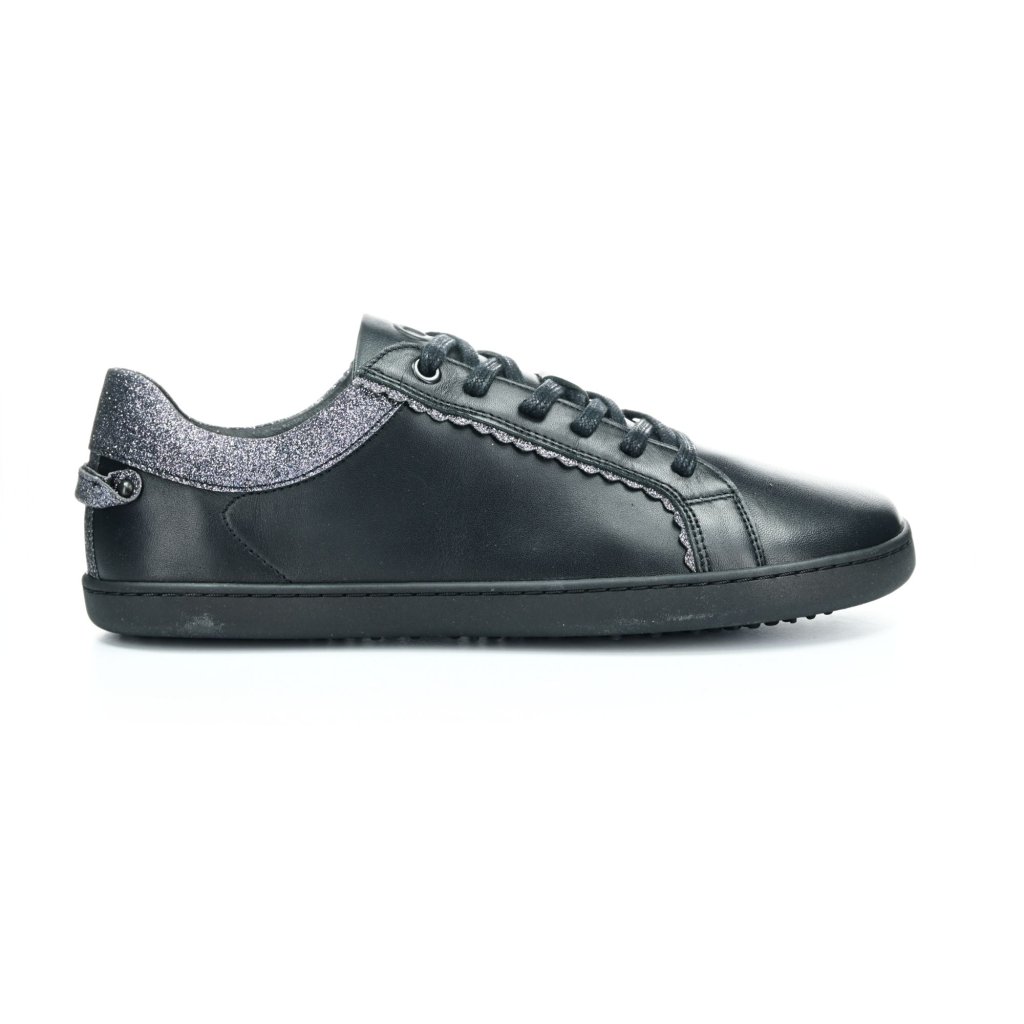 Shapen Feelin Chic Black Glitter Leather Barfuß-Halbschuhe