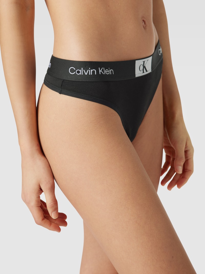 String mit elastischem Logo-Bund Modell 'MODERN THONG' in schwarz