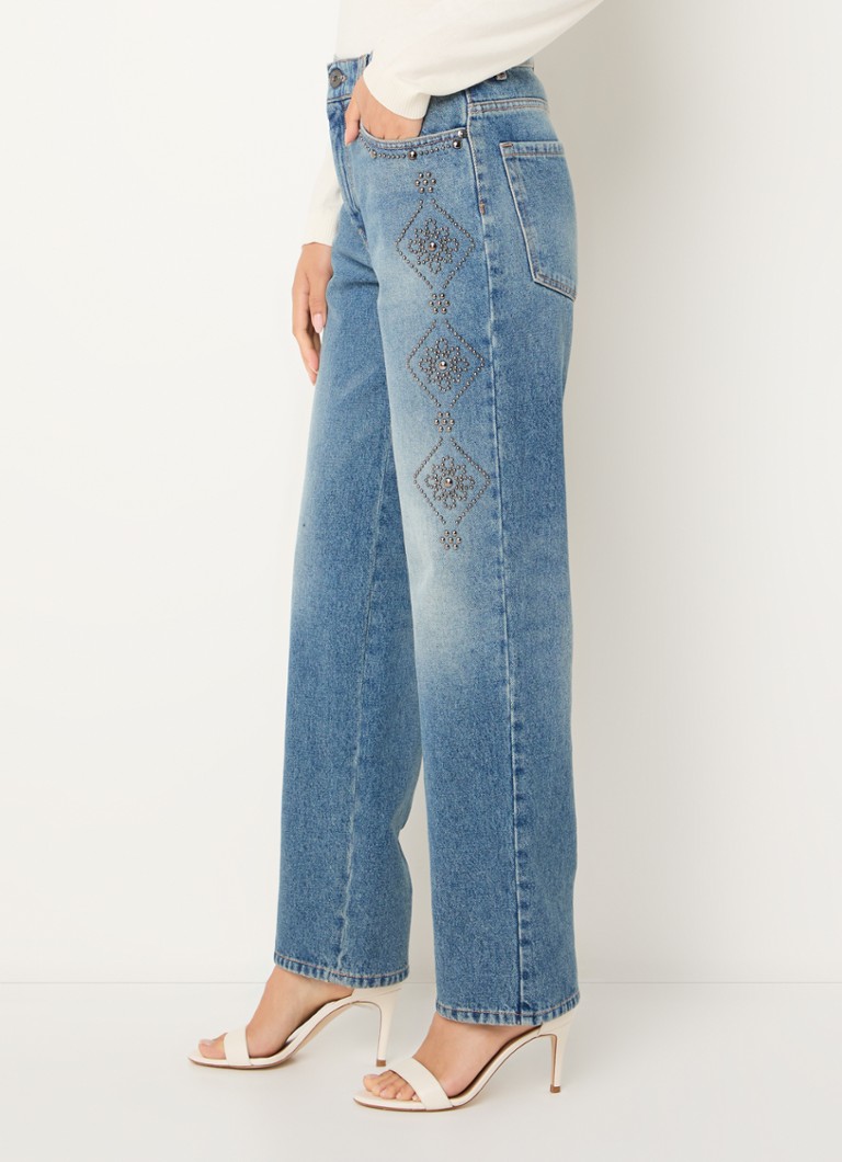 Jean MaxMara Gatti taille haute, coupe droite, orné de clous et délavé moyen