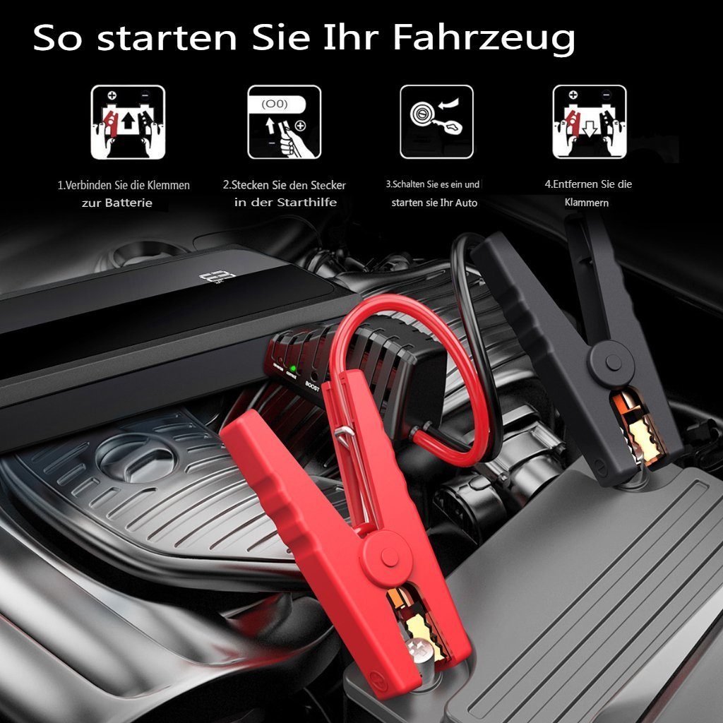 AUDEW Starthilfegerät, dual USB, LED-Taschenlampe bis zu 8.5L Diesel/Benzin Motor