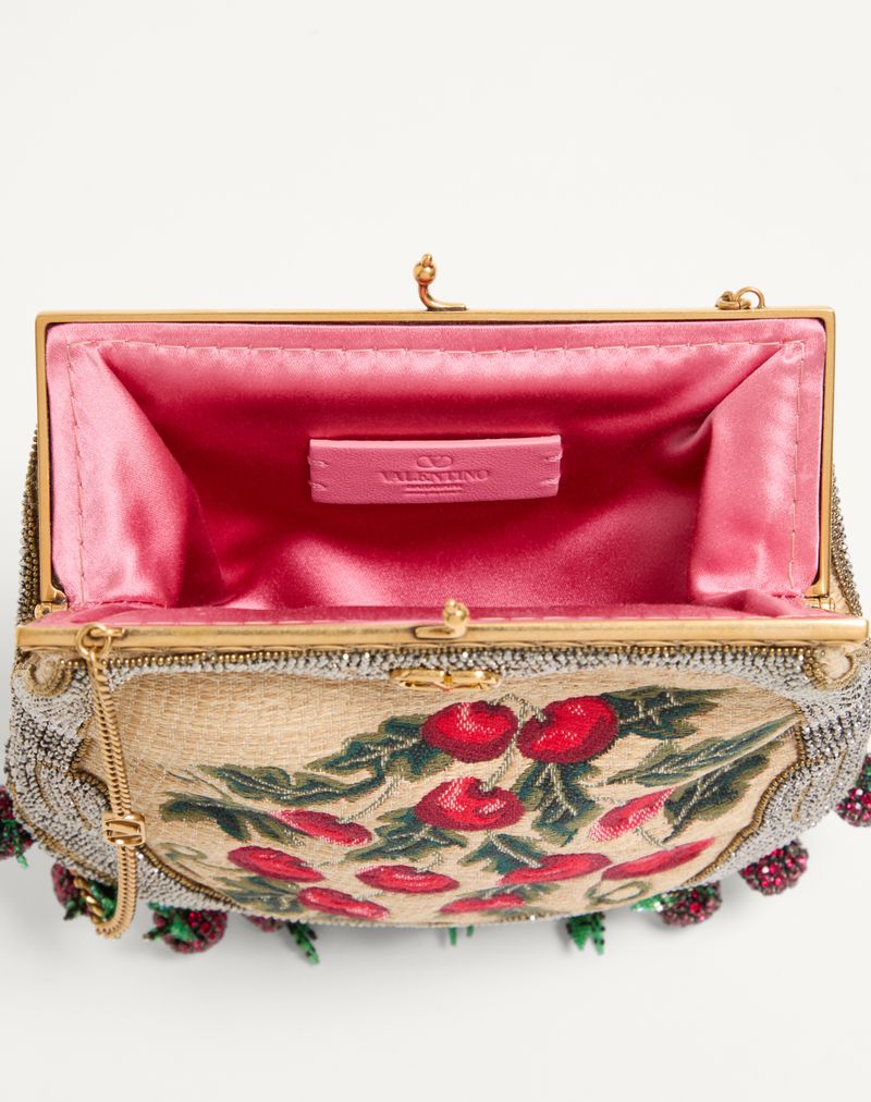 Clutch Valentino Garavani Nellcote Fairytales em jacquard de ráfia e miçangas Cherryfic