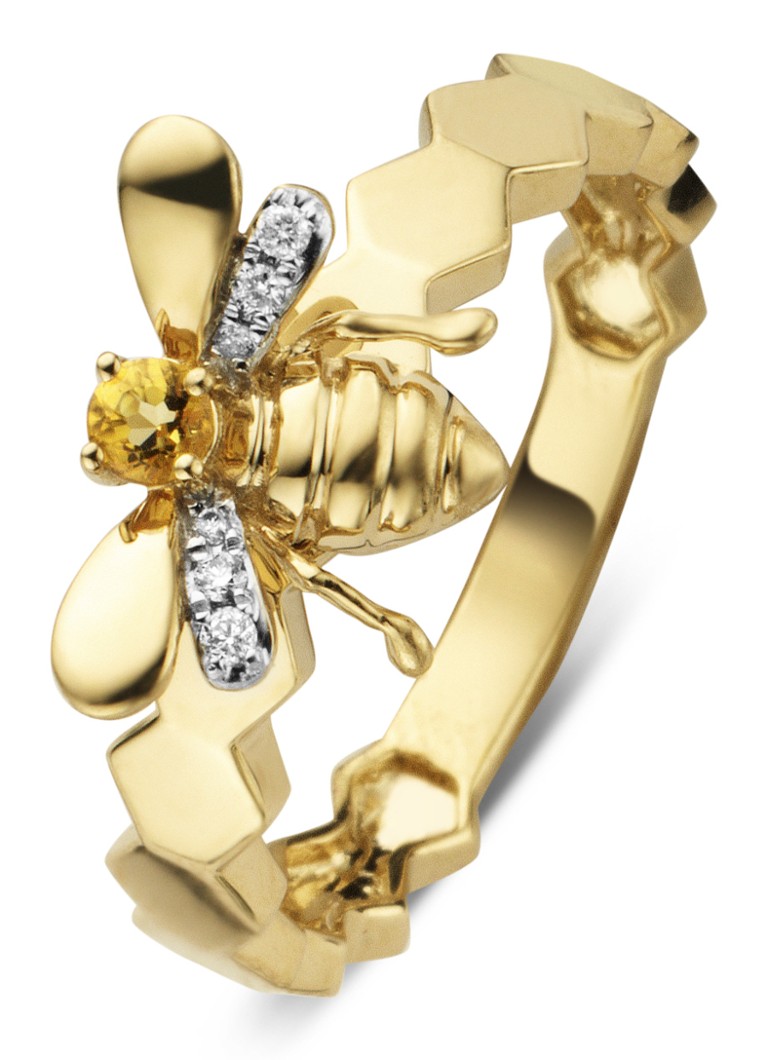 Diamond Point Gold ring 0.06 ct citrine Queen Bee