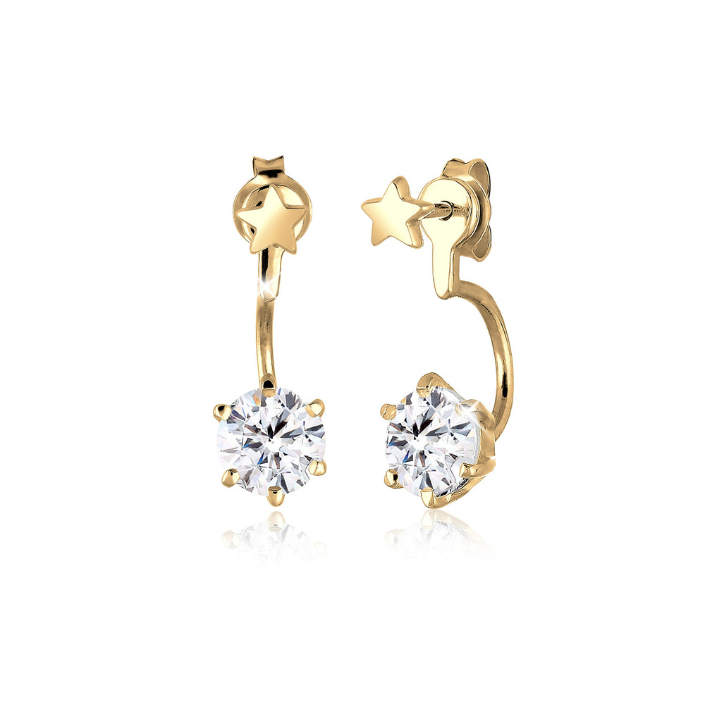 Elli Elli Boucles d'Oreilles Front-Back Sterne Kristalle 925 Silber Boucles d'oreilles