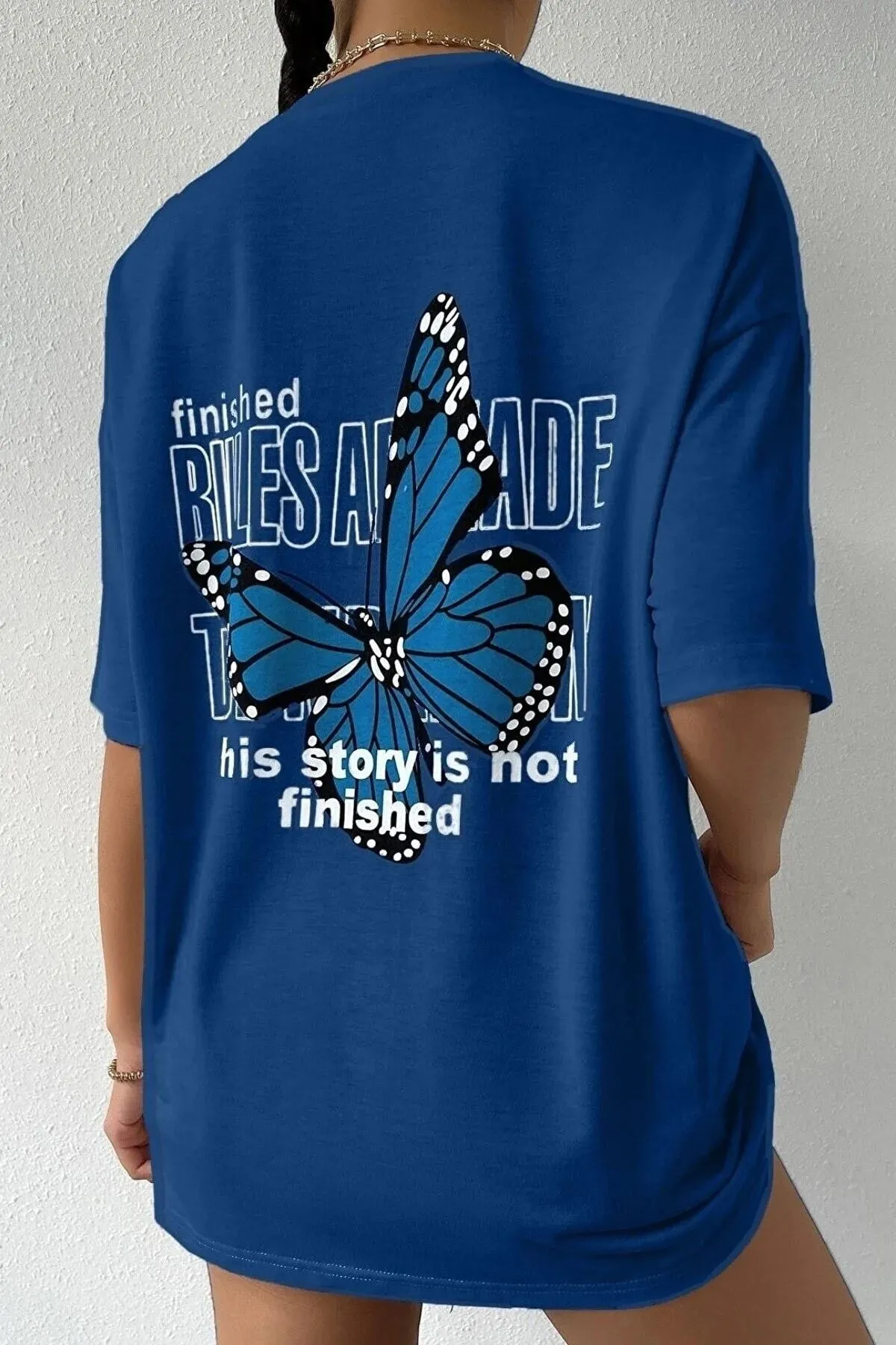 uyguntarz  Unisex-T-Shirt mit Sax-Blau-Rücken-Schmetterlings-Aufdruck